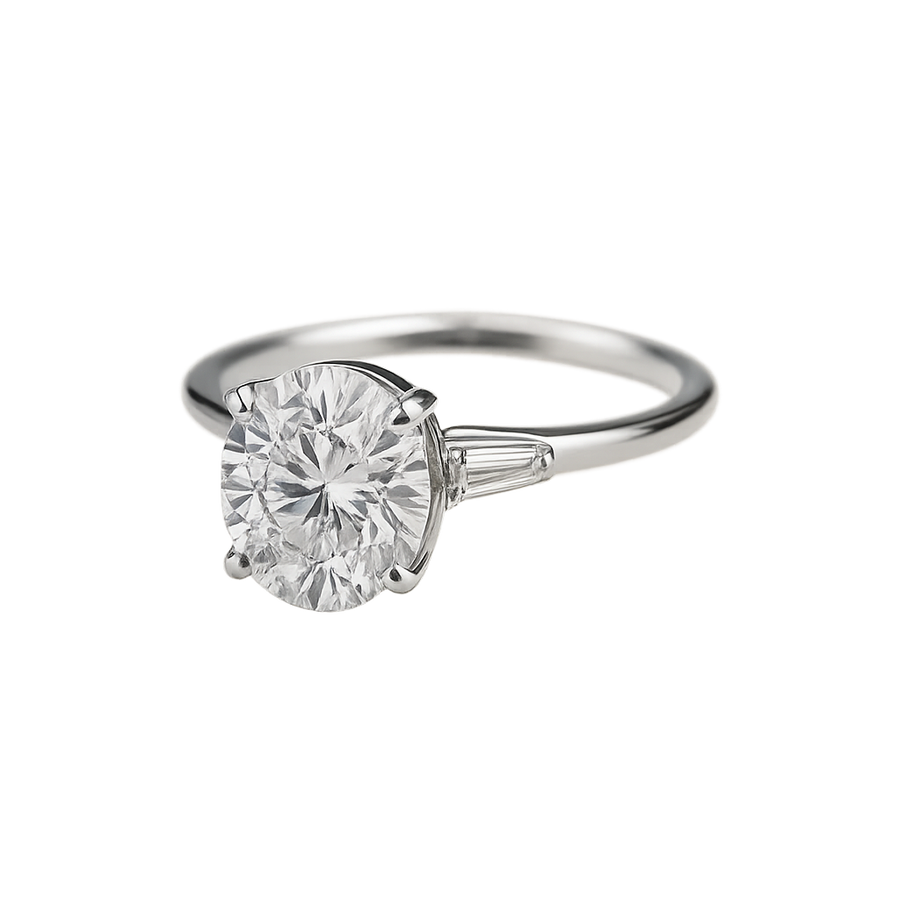 Round diamond set with tapered baguettes on the band | undefined