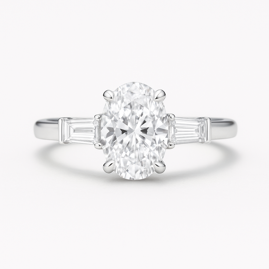 Oval Diamond Ring with baguettes on band | undefined