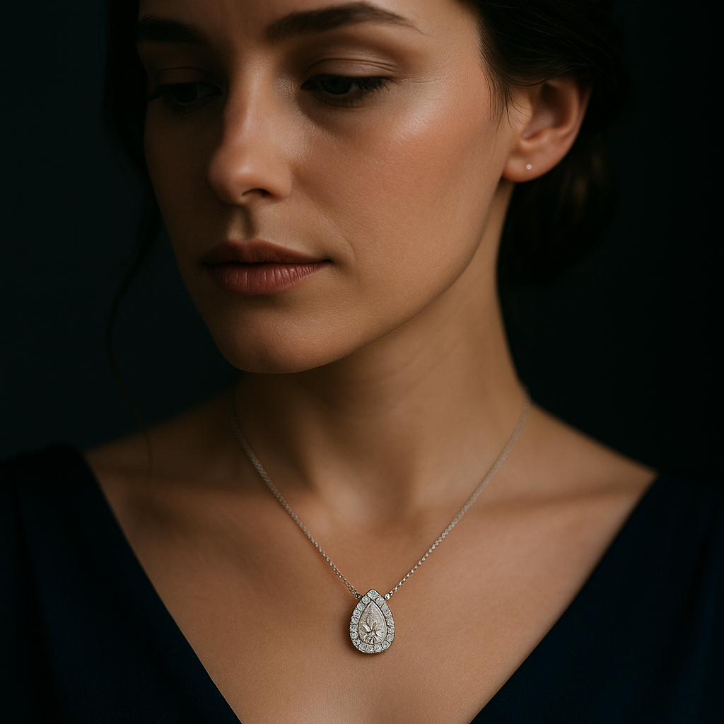 Pear Shape Diamond Pendant with smaller round diamonds | undefined