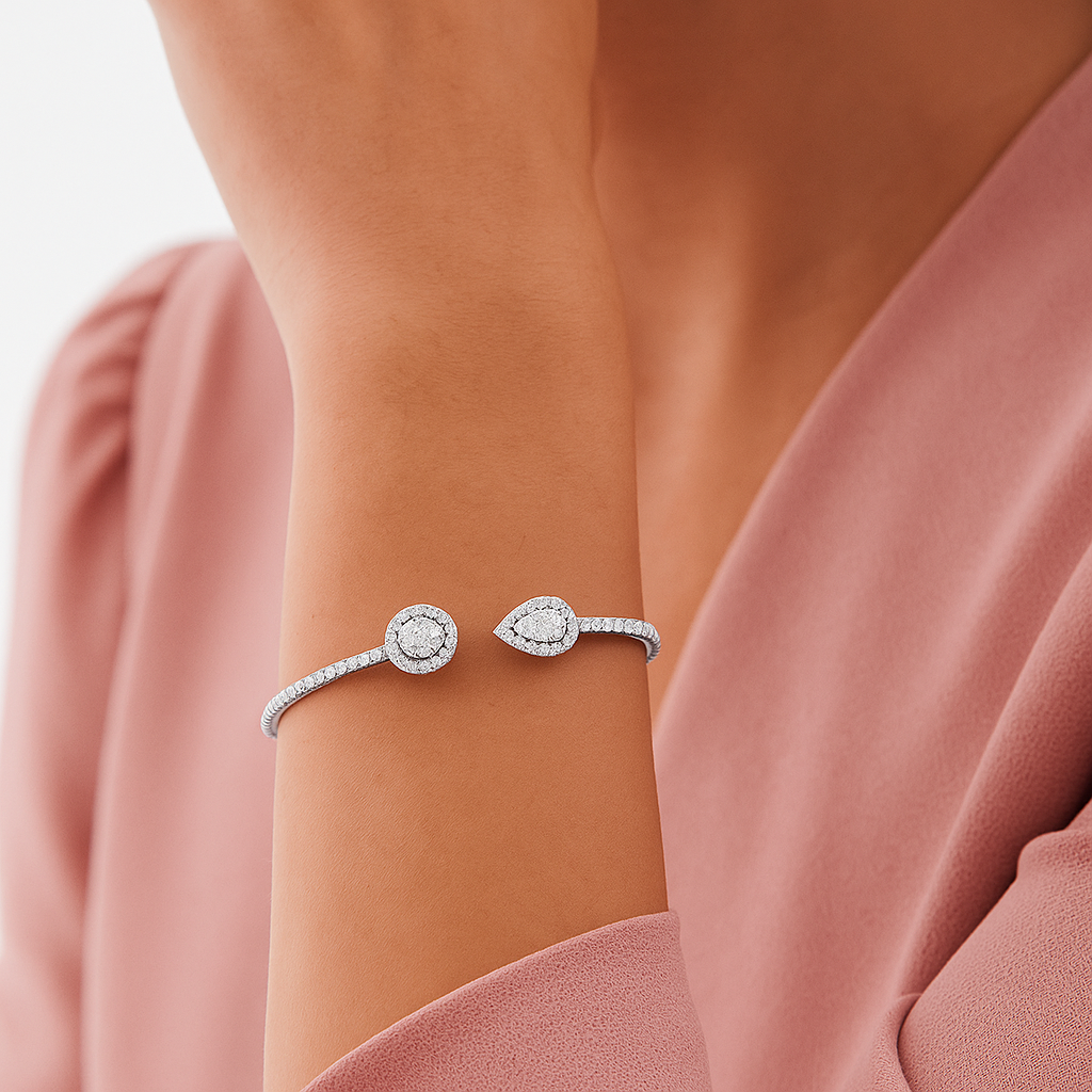 Round and Pear Shape Open Diamond Bangle