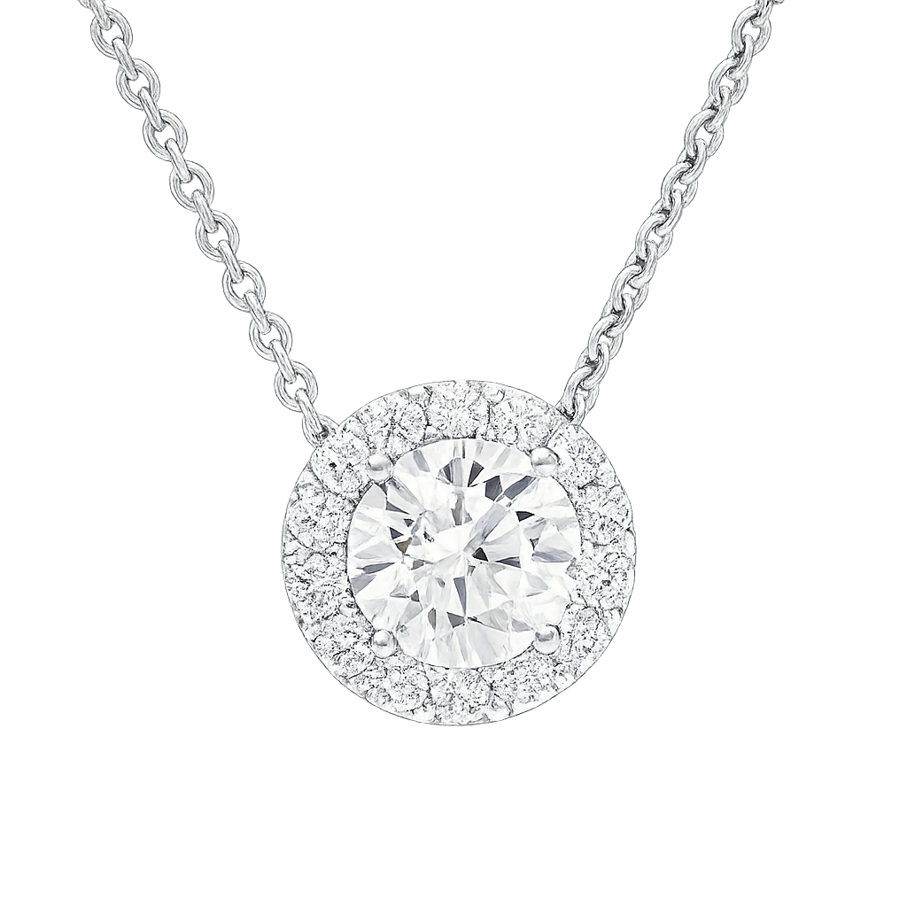 Icon 2 carat Round Diamond Pendant with a halo | undefined