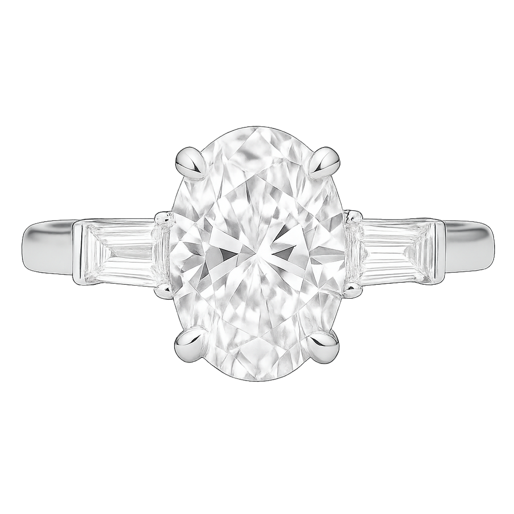 Oval Diamond Ring with baguettes on band | undefined