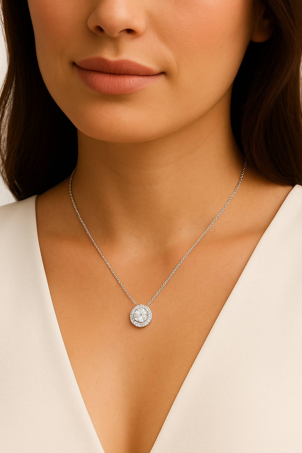 Icon 2 carat Round Diamond Pendant with a halo | undefined