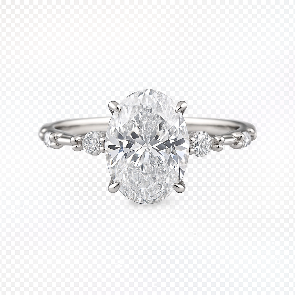 Oval diamond ring set with smaller round diamonds | undefined