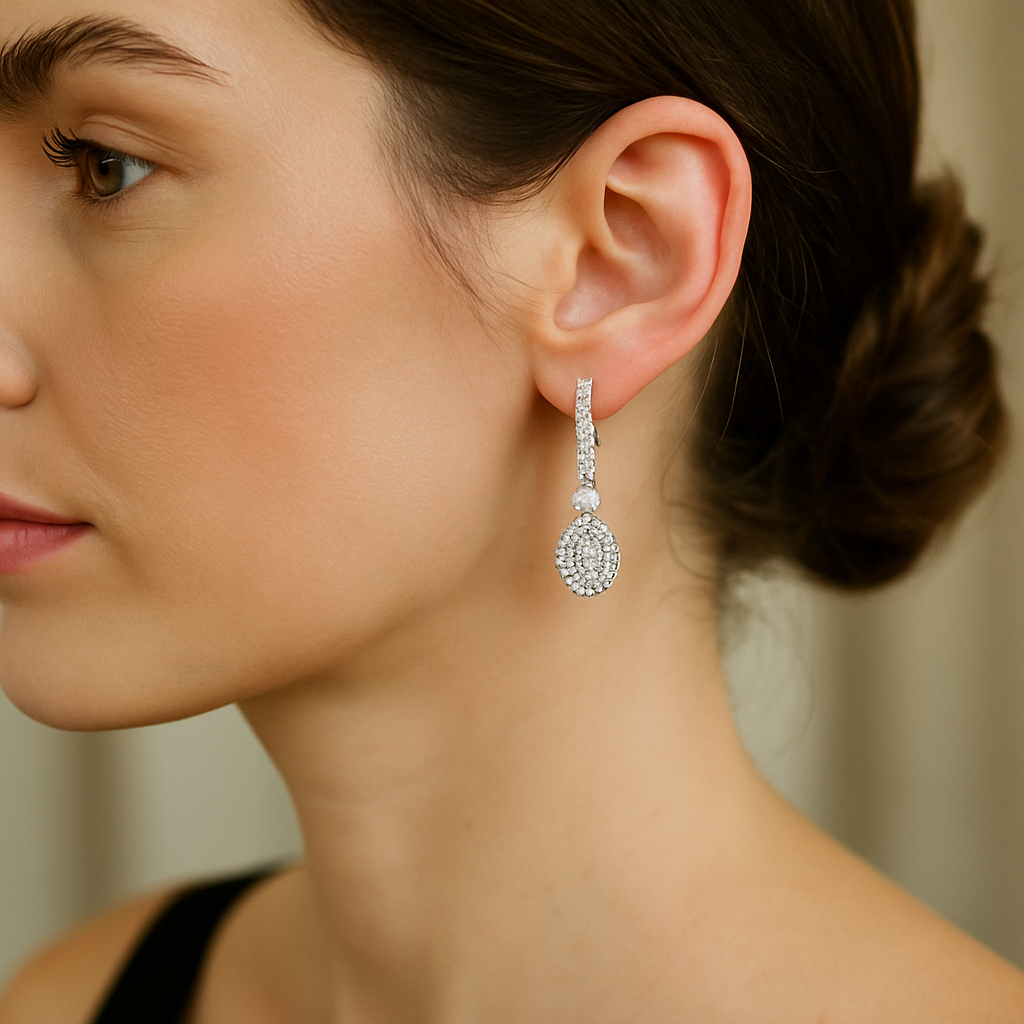 Oval Shape Diamond Earrings with Halo Cluster | undefined