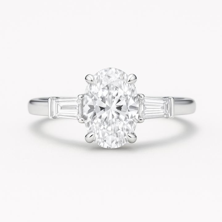 Oval Diamond Ring with baguettes on band | undefined