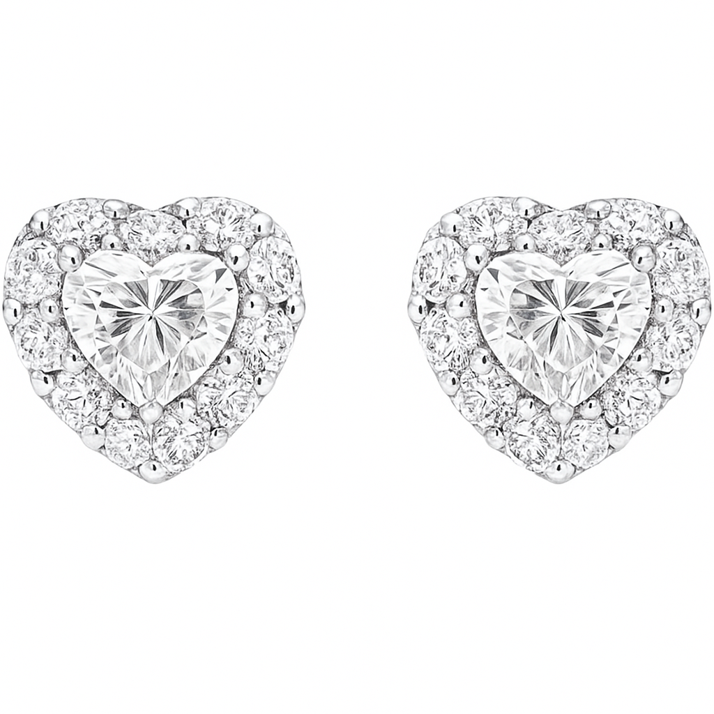 Heart Shape Diamond Stud Earrings with Halo Cluster | Hero