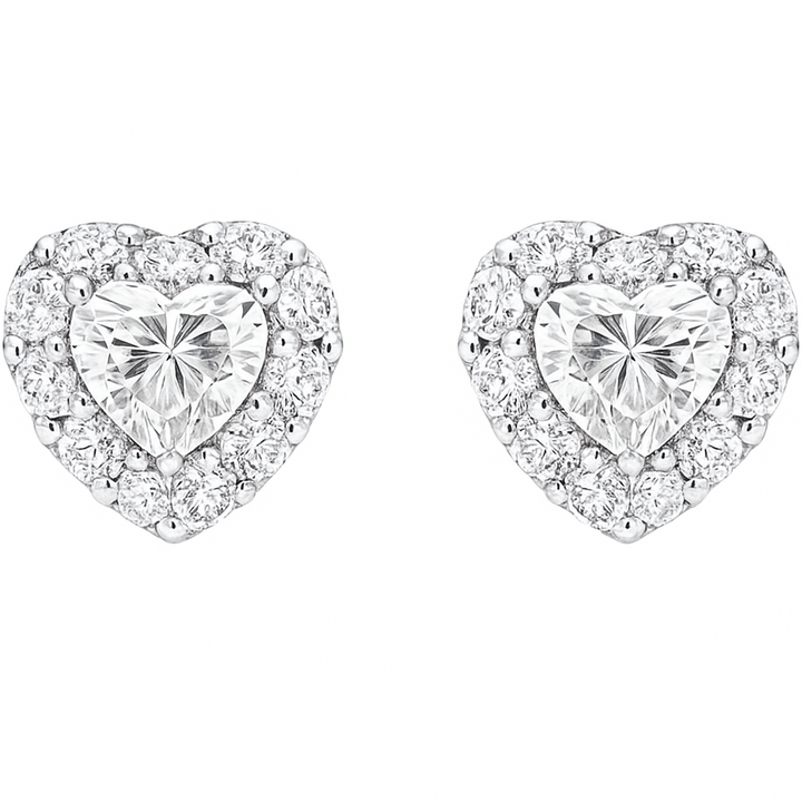 Heart Shape Diamond Stud Earrings with Halo Cluster | Hero