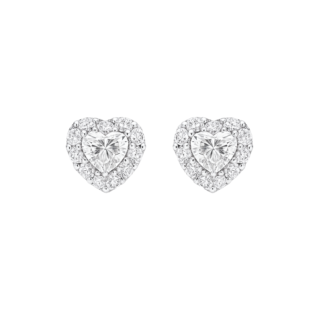 Heart Shape Diamond Stud Earrings with Halo Cluster | undefined