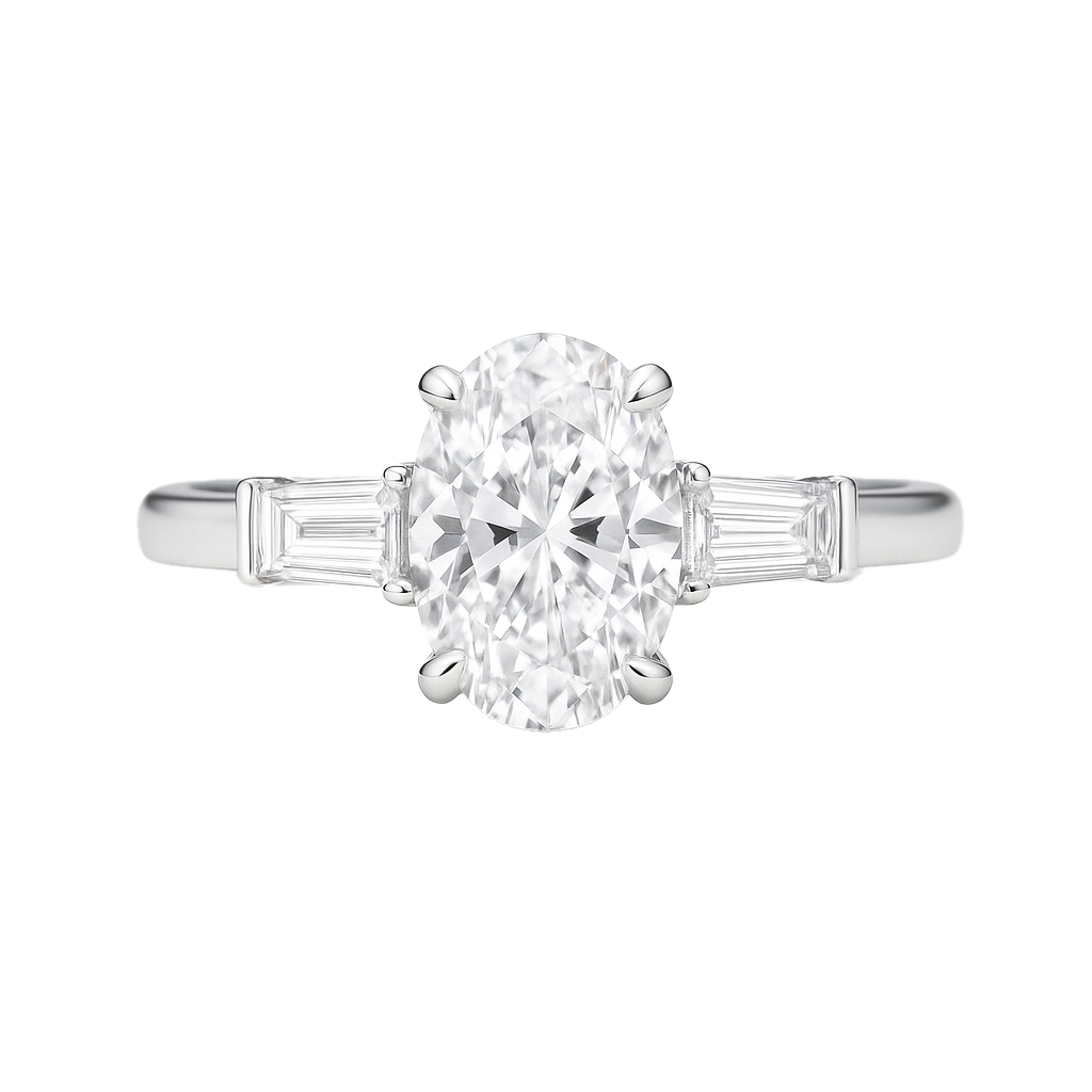 Oval Diamond Ring with baguettes on band | undefined