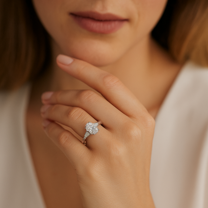 Oval Diamond Ring with baguettes on band | Hero