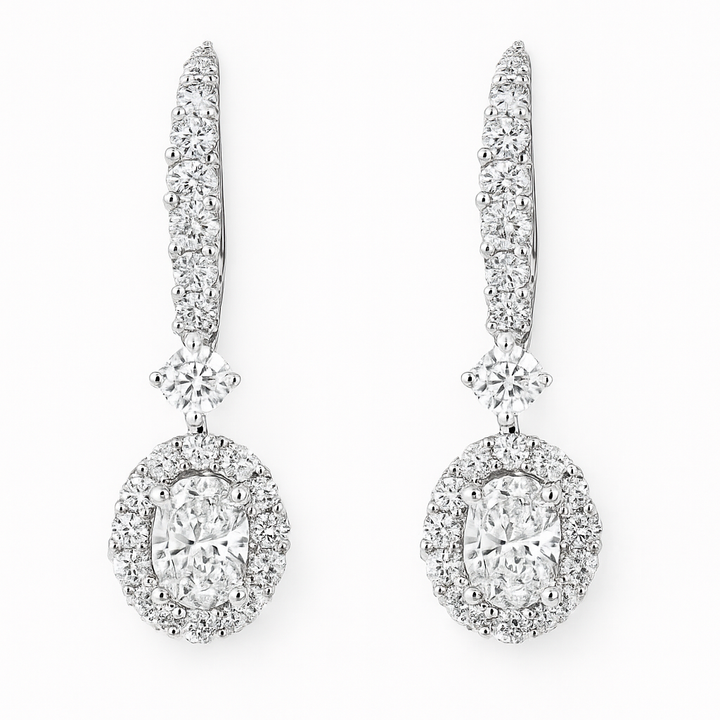 Oval Shape Diamond Earrings with Halo Cluster | Hero