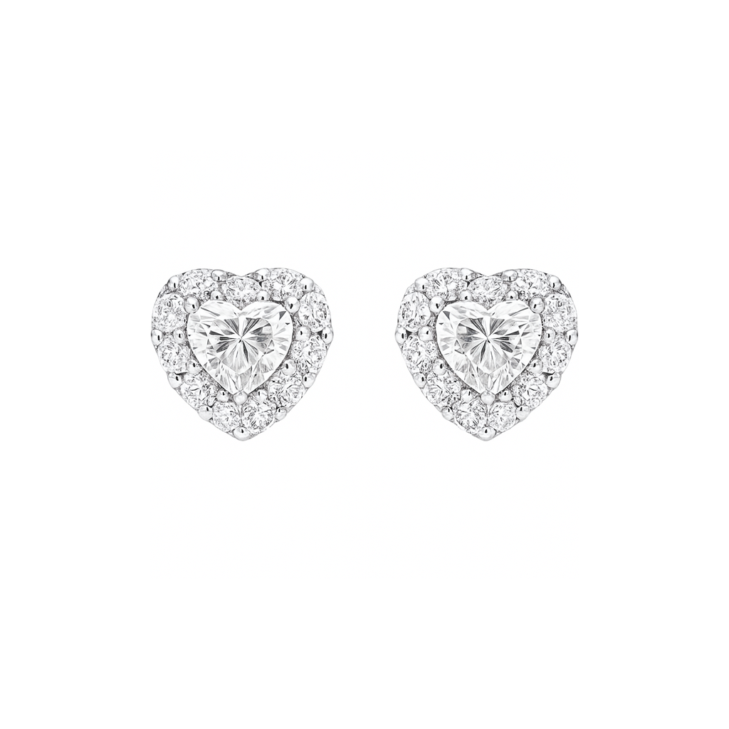 Heart Shape Diamond Stud Earrings with Halo Cluster | undefined