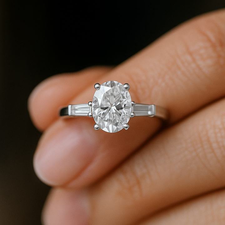 Oval Diamond Ring with baguettes on band | undefined