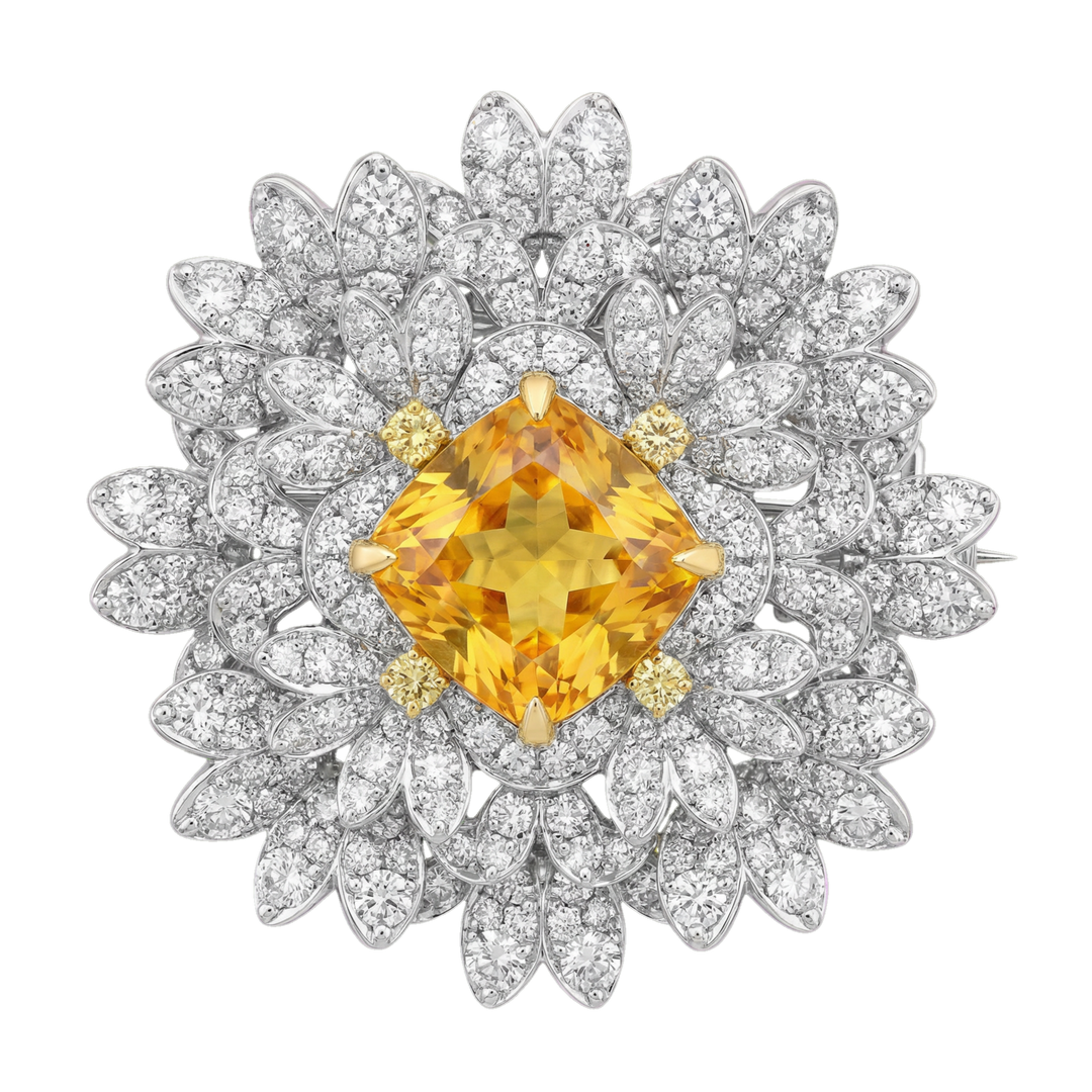 Yellow Stone Brooch / Pendant in Silver | Hero
