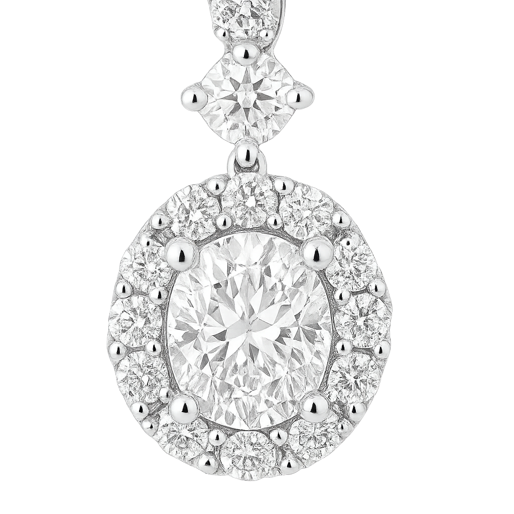 Oval Shape Diamond Earrings with Halo Cluster | undefined
