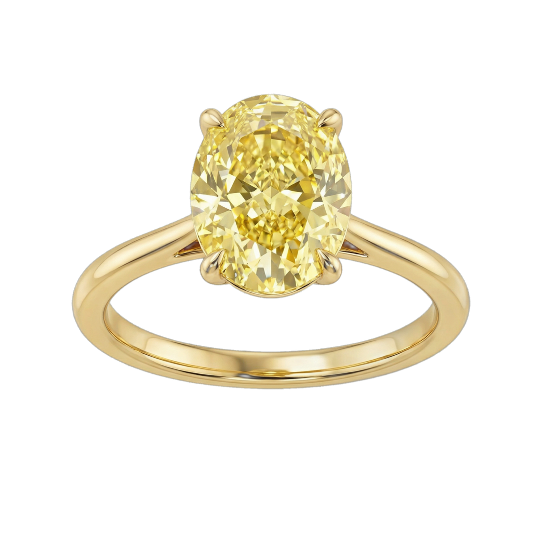 Fancy Vivid Yellow Oval Cut Ring | Hero