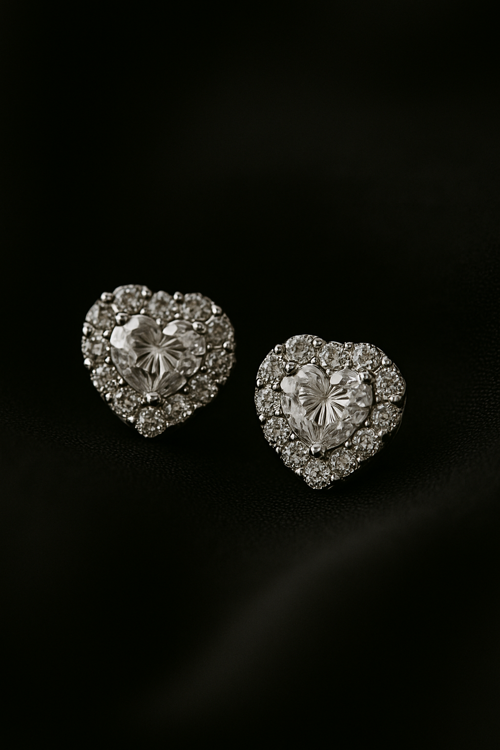 Heart Shape Diamond Stud Earrings with Halo Cluster | undefined