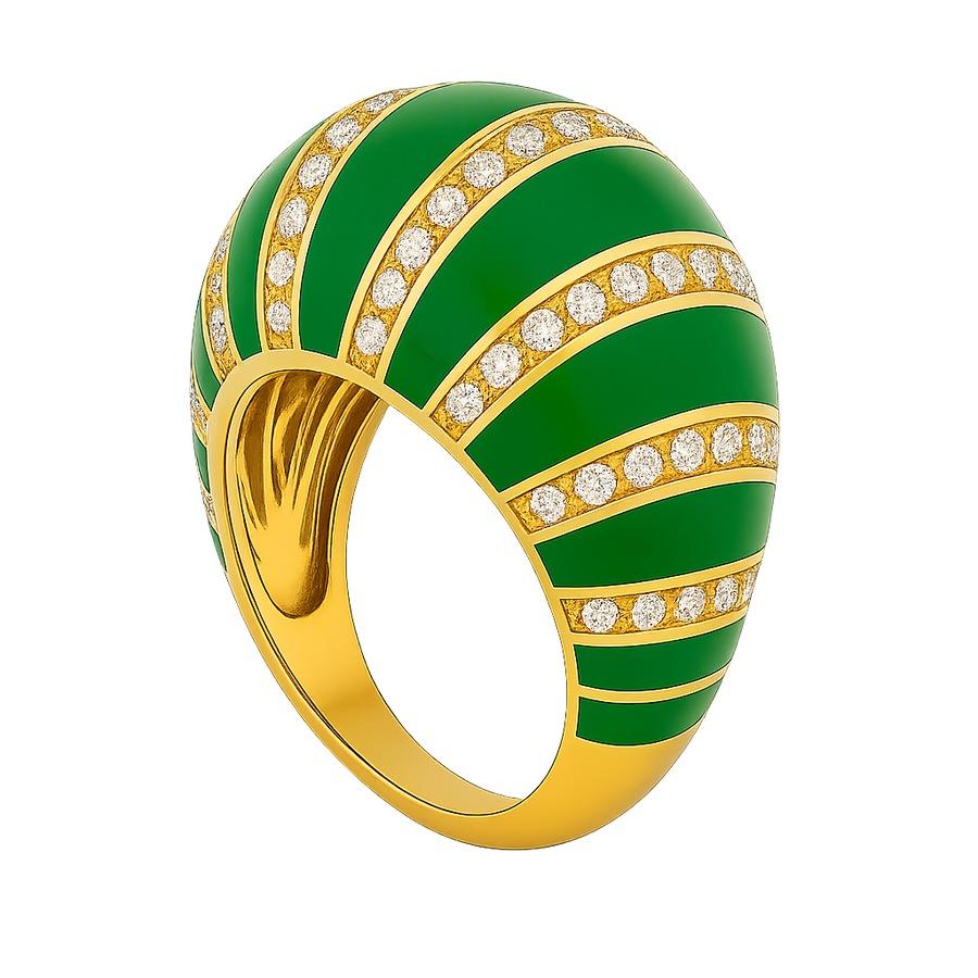 Green Enamel & Diamond Dome ring | Hero.png