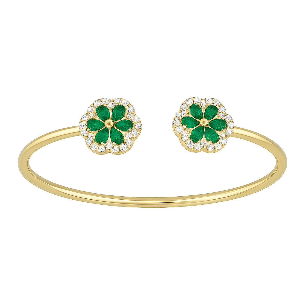 Synthetic Emerald Floral Open Bangle | Hero.png