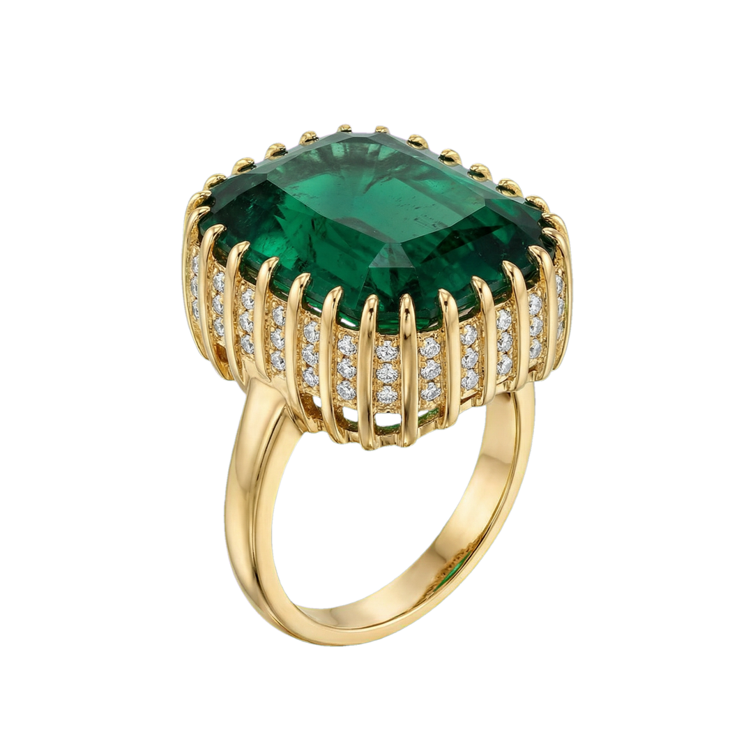 Green Lab Emerald Vintage Ring in Silver | Hero.png