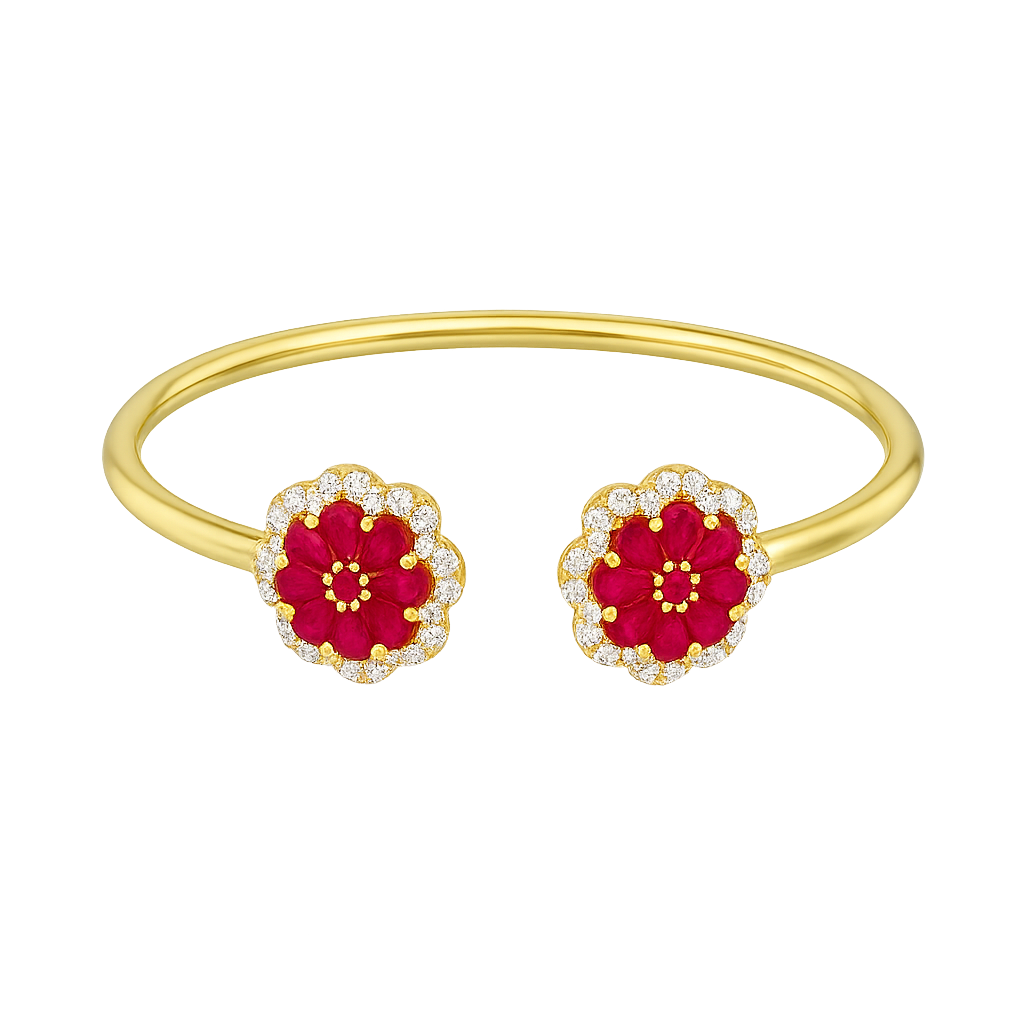 Synthetic Ruby Floral Open Bangle | Hero.png