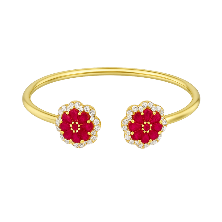 Synthetic Ruby Floral Open Bangle | Hero.png