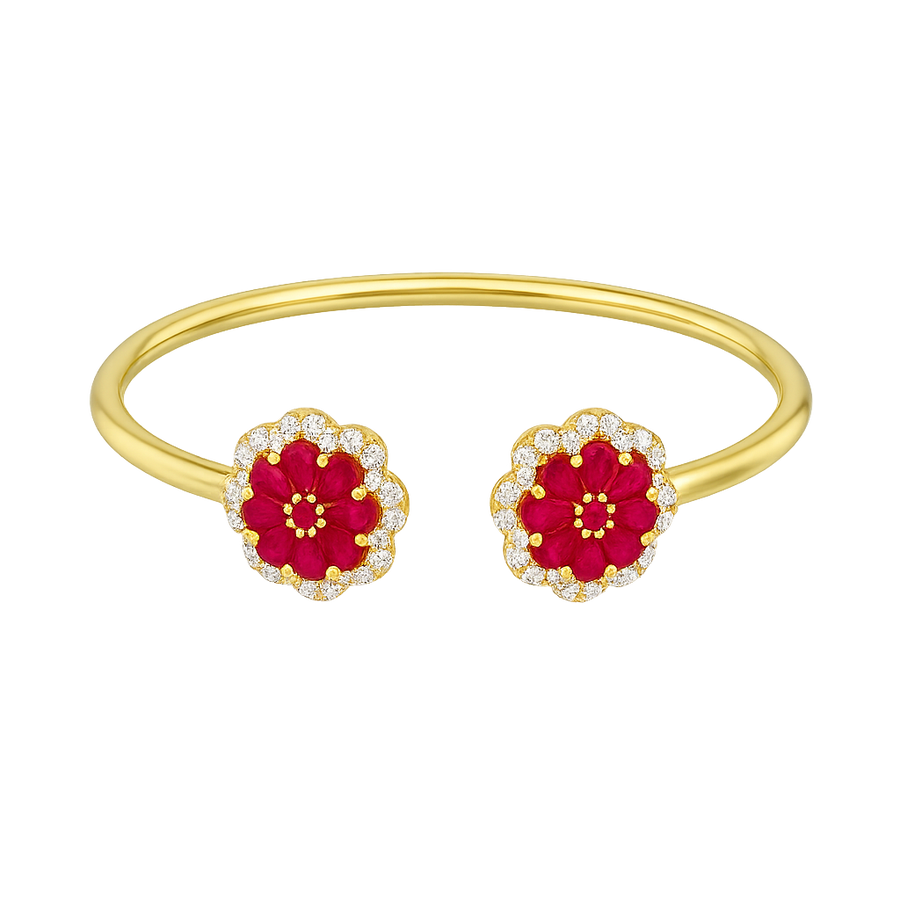Synthetic Ruby Floral Open Bangle | Hero.png