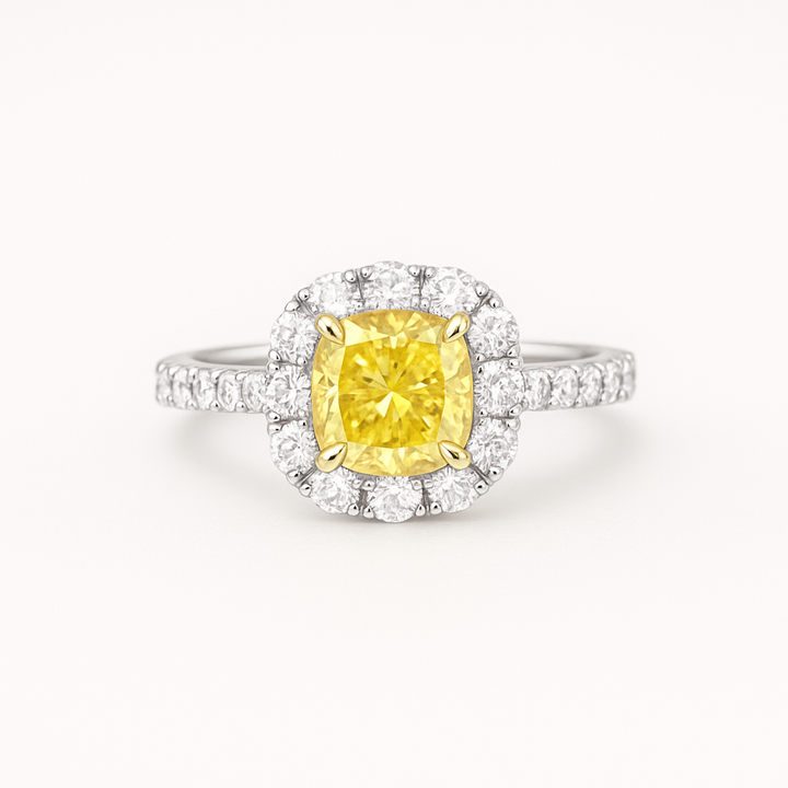 Icon Cushion Cut Yellow and White Diamond Ring | Hero.png