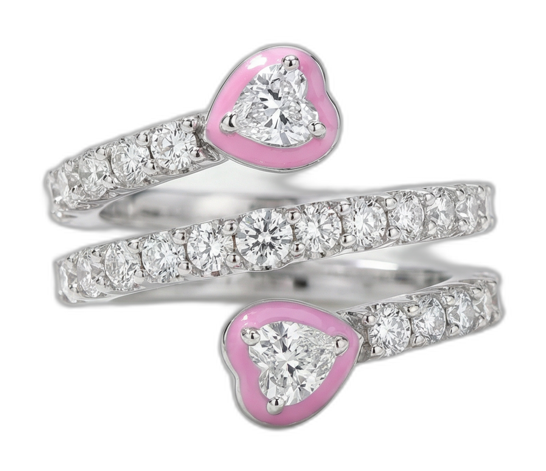 Spiral Heart Ring with Pink Enamel in Silver | Hero.png