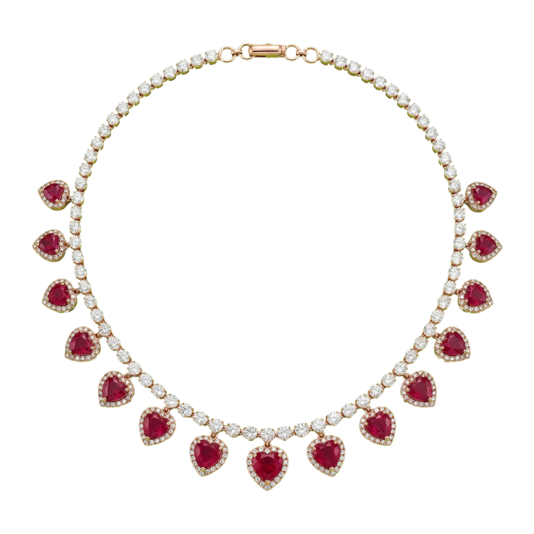Red Heart Necklace with Round diamonds in Silver | Hero.png