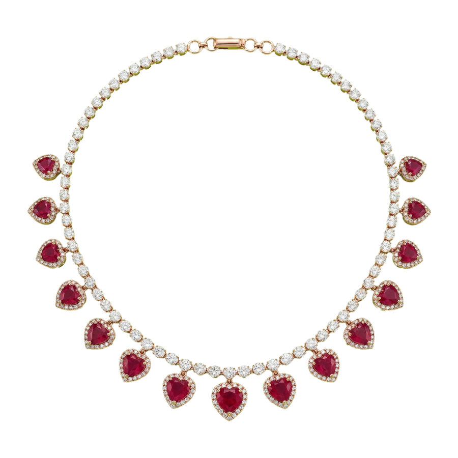 Red Heart Necklace with Round diamonds in Silver | Hero.png