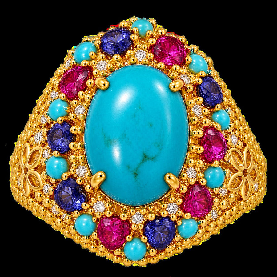 Resort Collection - Turquoise Cabochon and sappphires Ring | Hero