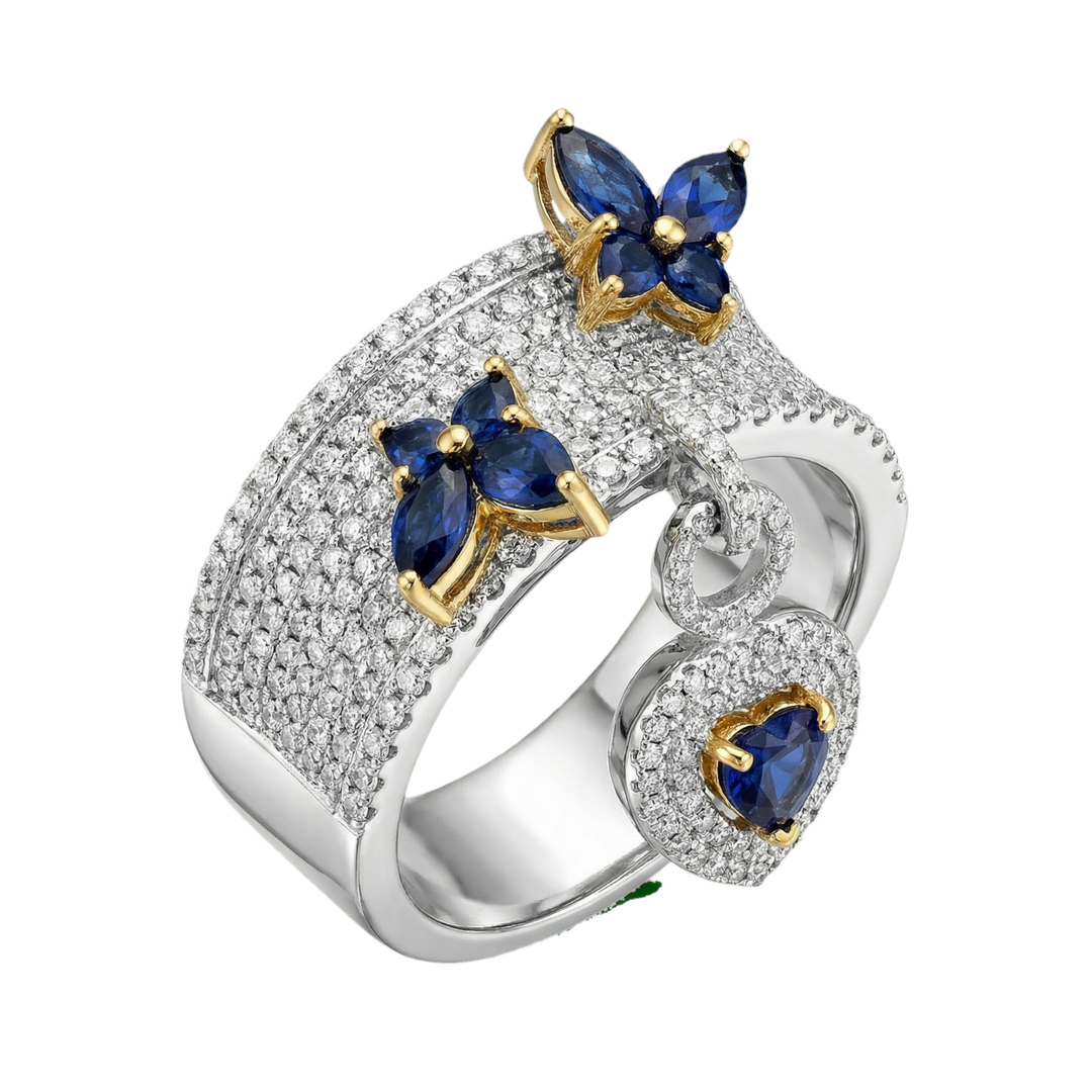 Blue Butterfly dangling heart ring