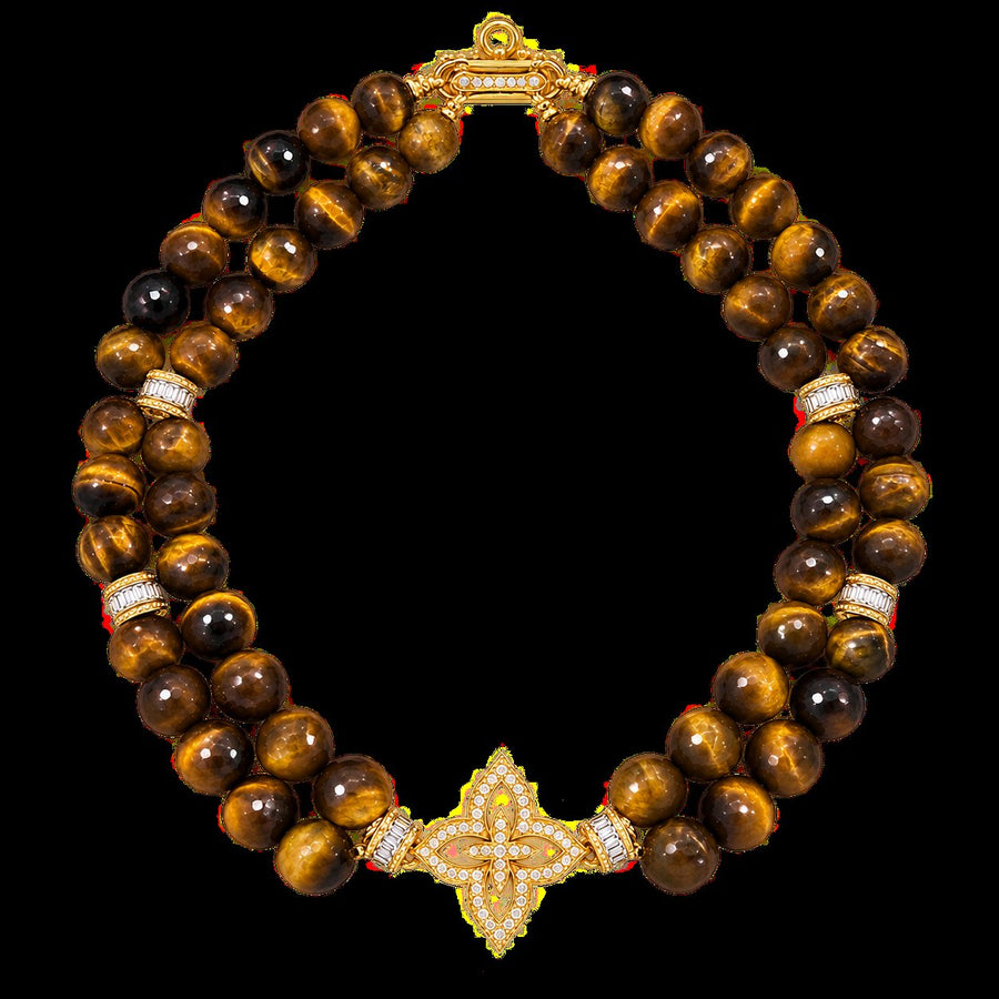 Resort Collection - Tigers eye necklace with EP logo in diamonds | Hero