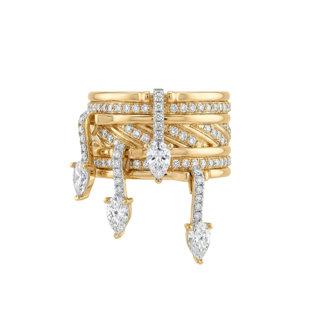 Gold Broad Dangling Pear ring | Hero