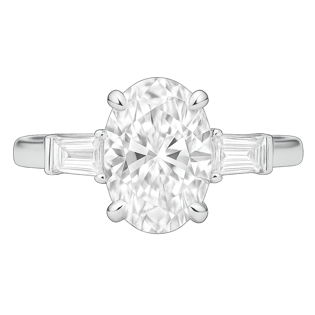 Oval Diamond Ring with baguettes on band | undefined