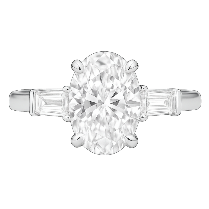 Oval Diamond Ring with baguettes on band | undefined