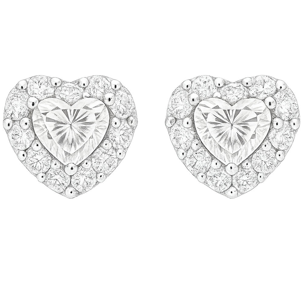 Heart Shape Diamond Stud Earrings with Halo Cluster | undefined
