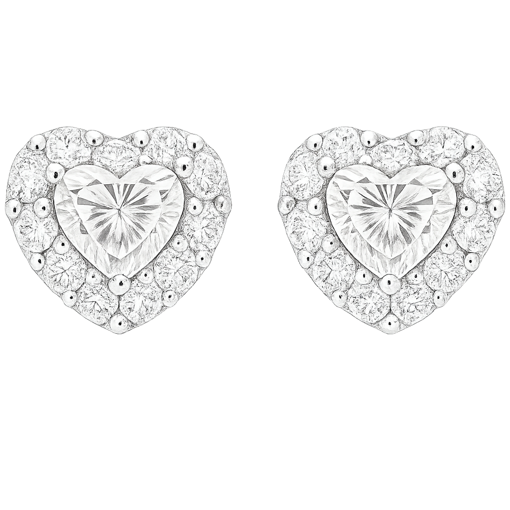 Heart Shape Diamond Stud Earrings with Halo Cluster | undefined