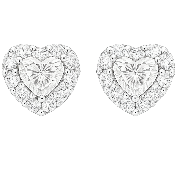 Heart Shape Diamond Stud Earrings with Halo Cluster | undefined