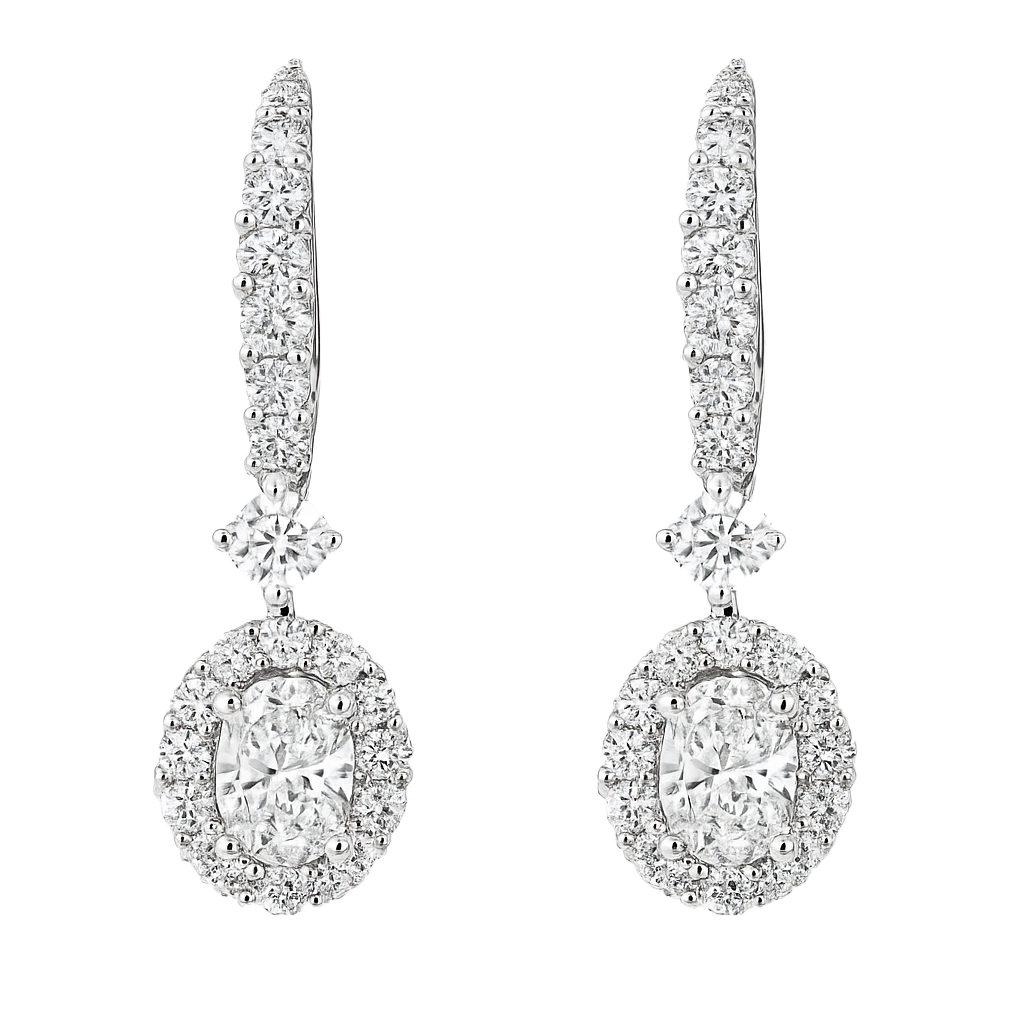 Oval Shape Diamond Earrings with Halo Cluster | undefined
