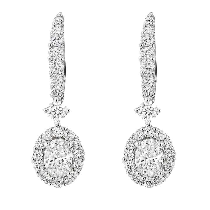 Oval Shape Diamond Earrings with Halo Cluster | undefined