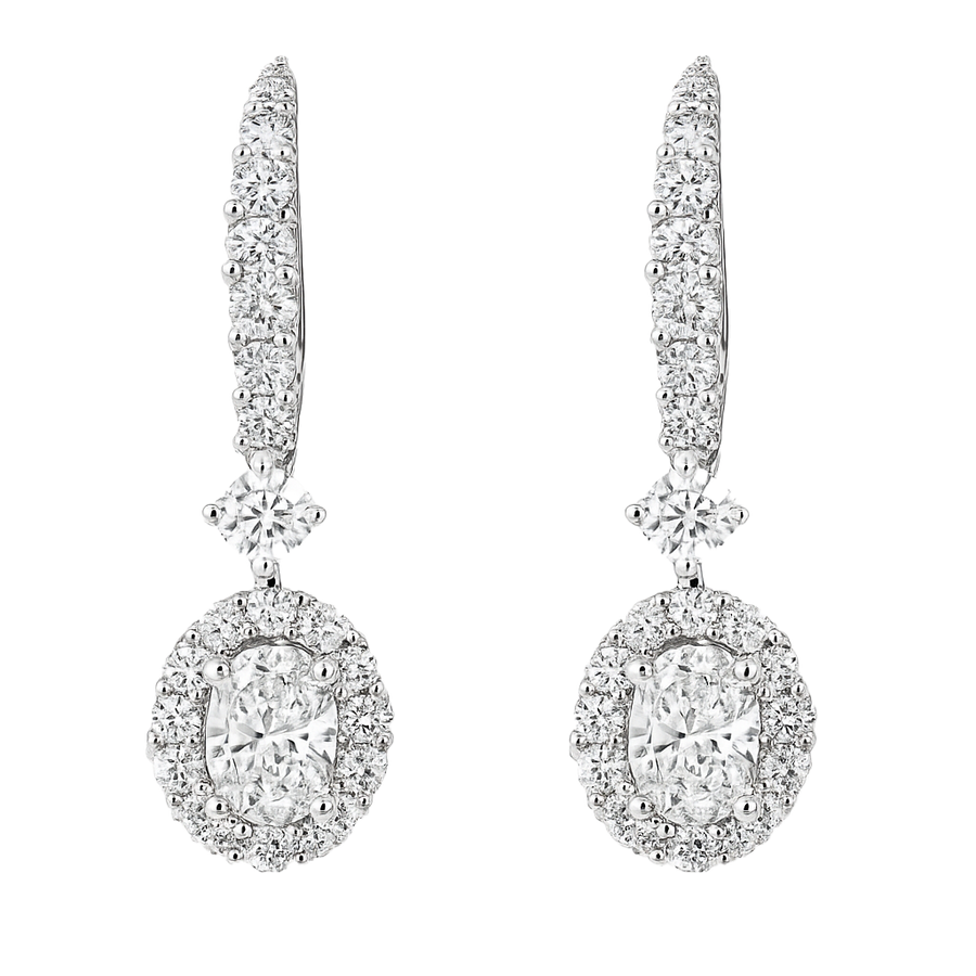 Oval Shape Diamond Earrings with Halo Cluster | undefined