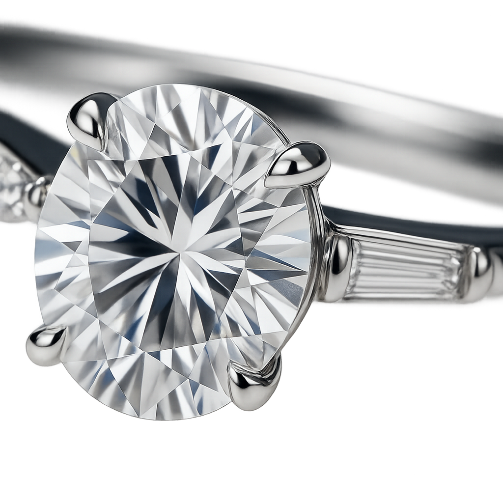 Round diamond set with tapered baguettes on the band | undefined