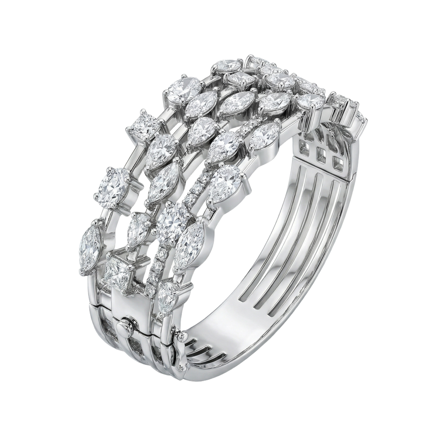 White Fancy Mix Diamond Cuff in Silver | Hero