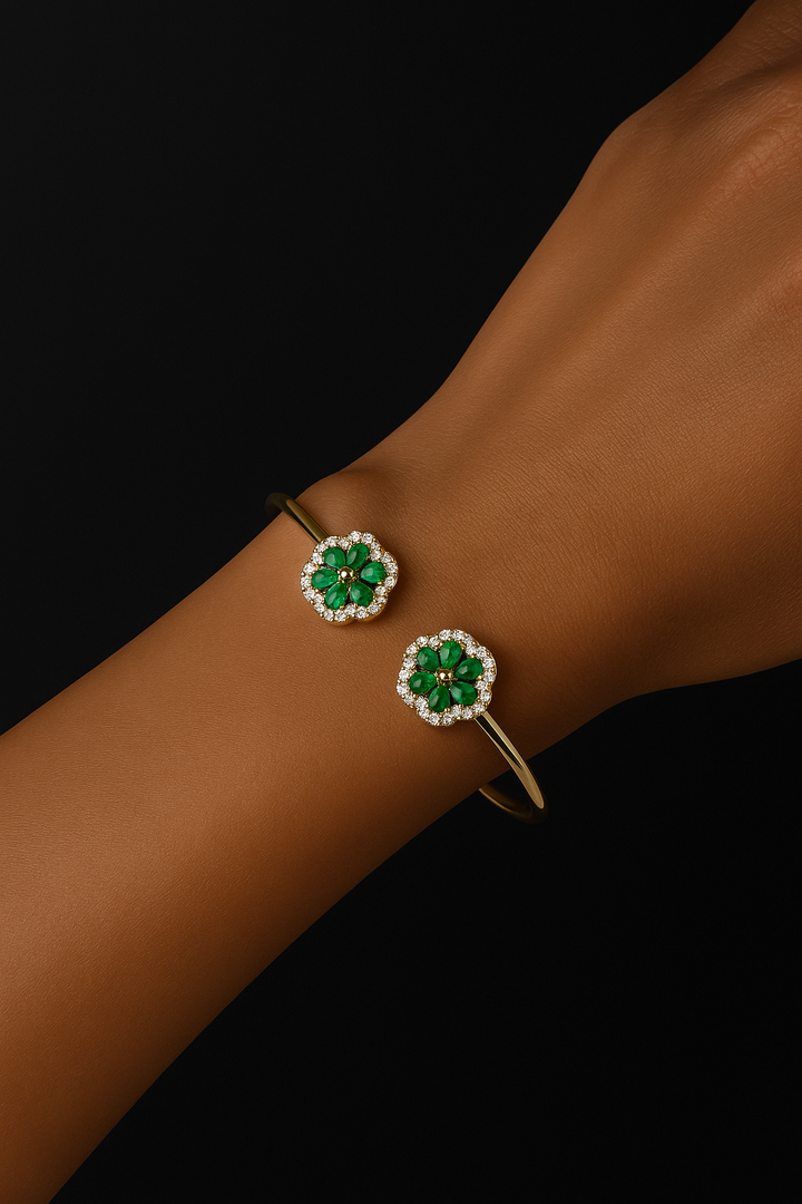Synthetic Emerald Floral Open Bangle | image1.png